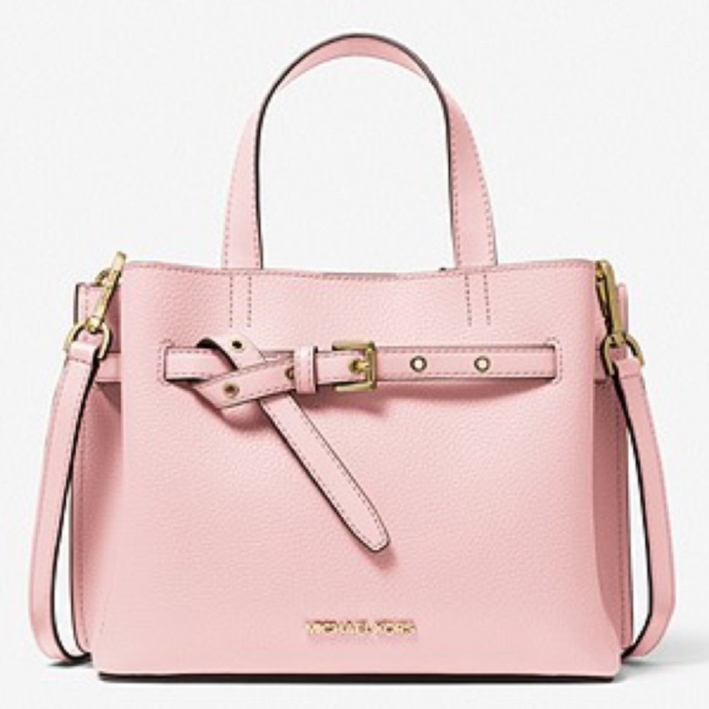 MICHAEL KORS Emilia Small Pebbled Leather Satchel in Pink/Powder Blush